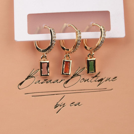 Gold Rectangle Emerald Earrings Set, Buy 1 Get 1 Bundle Of 6, Minimalist Hypoallergenic Jewelry For Women, Made In Brass