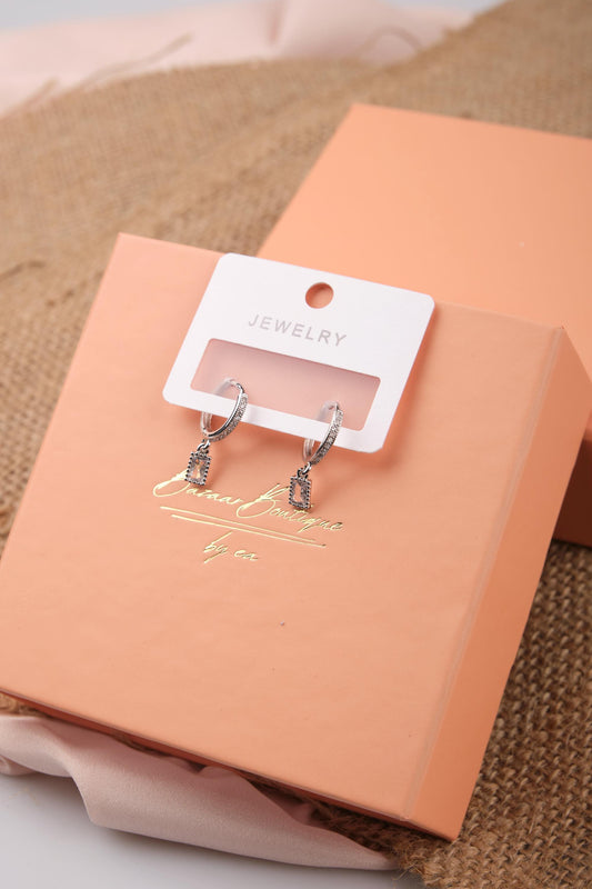 Silver Minimal Emerald Hoop Earrings For Women, Elegant Timeless Style, Hypoallergenic Jewelry In Brass