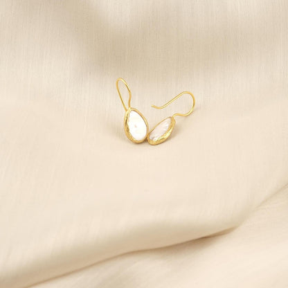 Handmade Classic Dangle Earrings with Genuine Freshwater Pearl, Gold Plated Teardrop Frame, Elegant Minimalist Everyday Jewelry Gift Idea