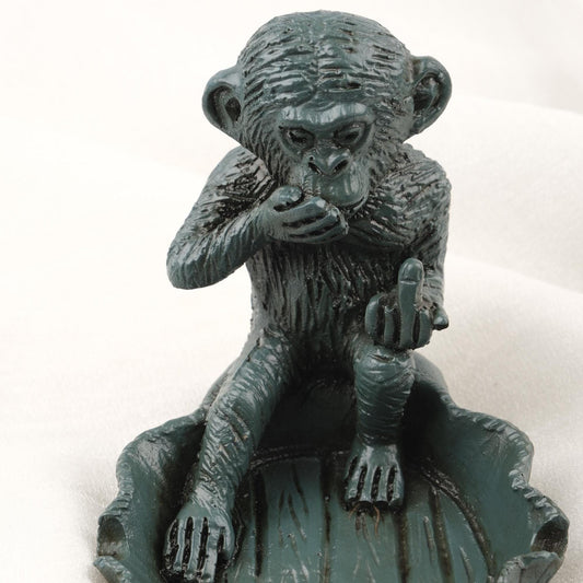 Dark Green Big Middle Finger Monkey Ashtray  Funky Outdoor Smoking Accessories Gift, Mythic Ashtray Lid – 9x11cm Handmade HEAVY ITEM 1LBS