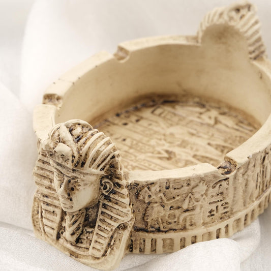 Pharaoh Ashtray | White , Vintage Egyptian Style  Spiritual and Meditative Style Mythic Smoking Accessories 10x15cm Handmade HEAVY ITEM 1LBS