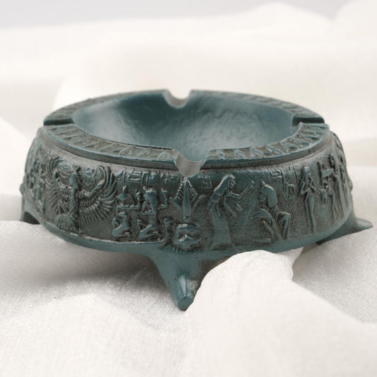 Gray Egyptian Art Ashtray, Authentic Decoration for Smokers, Cigarette Lid and Holder | Ancient Art Smoking Accessories WEIGHS 1LB