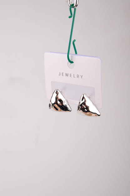 Silver Abstract Pyramid Hoop Earrings, Bold Geometric Jewelry For Women, Modern Hypoallergenic Style In Brass