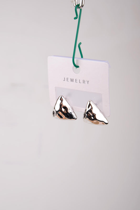 Silver Abstract Pyramid Hoop Earrings, Bold Geometric Jewelry For Women, Modern Hypoallergenic Style In Brass