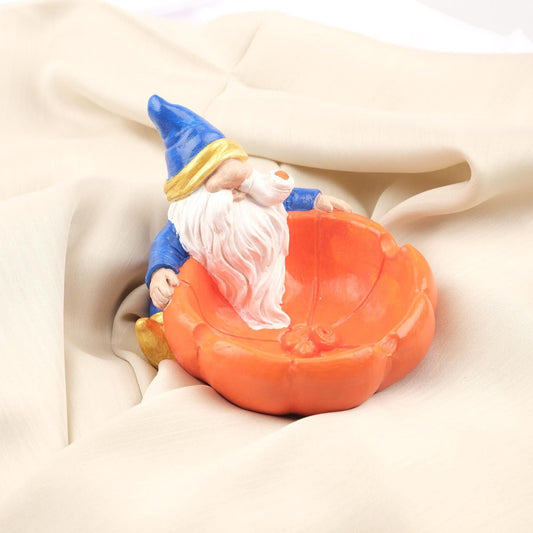 Santa Gnome Ashtray in Orange Pumpkin Bowl, Whimsical Elf Smoking Tray, Handcrafted Fantasy Decor  Unique Gift for Smokers, 11x14x11cm Blue