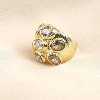 Handmade Ottoman Style Ring With Green Gemstone Cluster, Antique Looking And Vintage Style Gold Plated Ring With Regal And Artistic Details