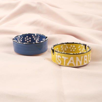 Buy1 Get1 | Handmade, Antique Looking Vintage Style Ashtray in Light Green & Blue with Istanbul Writing