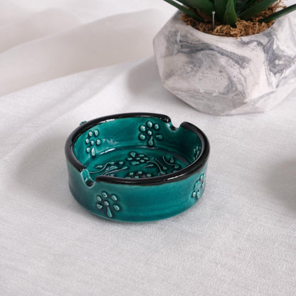 BUY 1 GET 1 Gray Shadows Ceramic Ashtray Pair with Floral Carving and Ottoman Texture, Turkish Pottery Decor, Gift for Him or Her