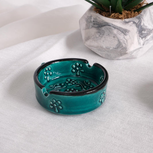 BUY 1 GET 1 Gray Shadows Ceramic Ashtray Pair with Floral Carving and Ottoman Texture, Turkish Pottery Decor, Gift for Him or Her