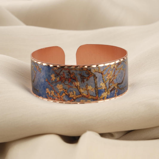 Vincent Van Gogh "Almond Blossoms" Bracelet in Pure Copper, Artistic Adjustable Art Bangle | Antique Looking Vintage Style Inspired Gift