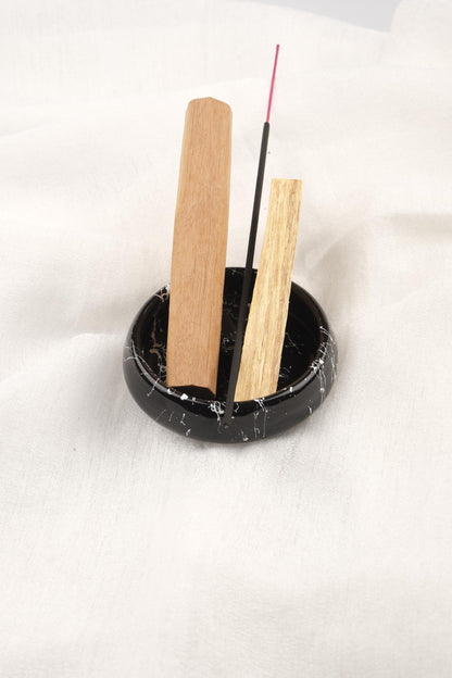 Small Black And White Marble Ceramic Palo Santo Holder  Authentic Ash Catcher Plate For Rituals And Cleansing  13x13x2cm Meditation Ash Lid