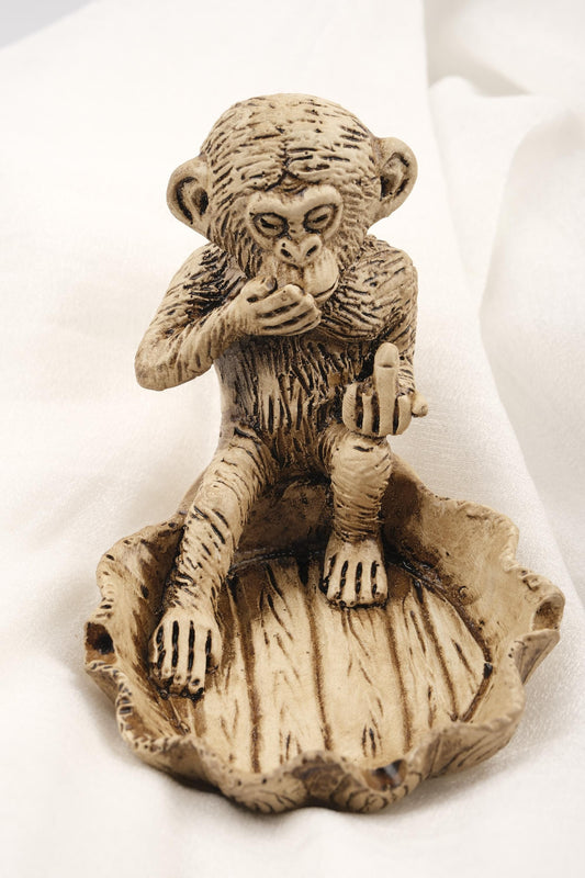 White Middle Finger Monkey Ashtray | Cool Funky Ashtray Lid, Vintage Smoking Gift – 13x10cm Handmade HEAVY ITEM 1LBS