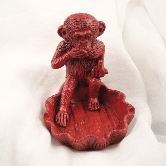 Red Small Middle Finger Monkey Ashtray with Spider Detail  Cool Funky Gift for Smokers, Ashtray Lid – 15x9cm Handmade HEAVY ITEM 1LBS