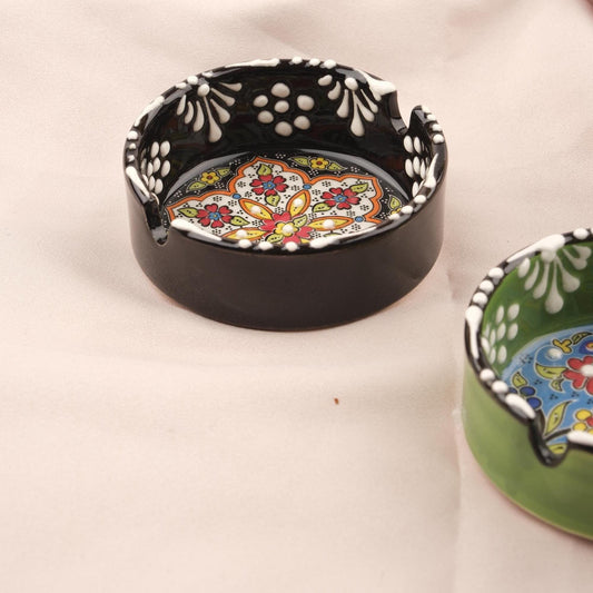 Buy1 Get1 | Handmade, Antique Looking Vintage Style Ashtray in Unique Dark Green and Red, Catch Style Cigarette Lid