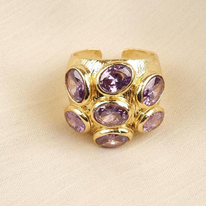 Handmade Ottoman Style Ring With Blue Gemstone Cluster, Antique Looking And Vintage Style Gold Plated Ring With Regal And Artistic Details