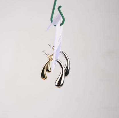 Gold And Silver Abstract Lava Earrings, Drip-Shaped Modern Hoops, Fluid Art-Inspired Design For Bold Women In Brass