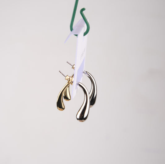 Gold And Silver Abstract Lava Earrings, Drip-Shaped Modern Hoops, Fluid Art-Inspired Design For Bold Women In Brass