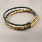 Gold & Leather Chain Bracelet with Titanium Lock
