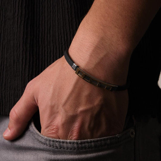 Leather Detailed Gold Roman Numerals Bracelet for Men & 22 cm, Elegant Design, Sleek Modern Look | Durable Jewelry for Him | Great Gift Idea