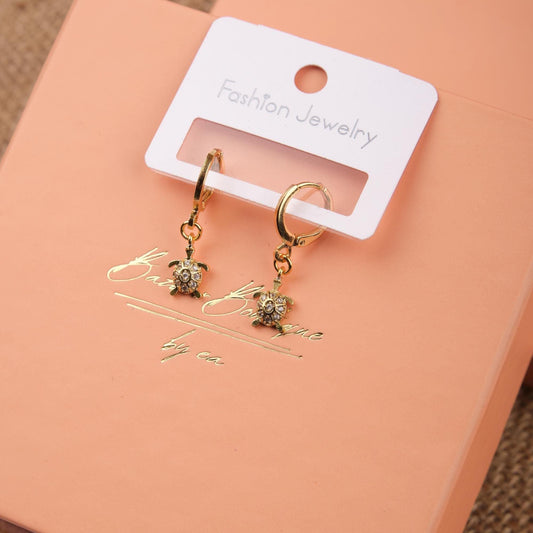Gold Turtle Hoop Earrings, Minimalist Summer Charm In Brass, Gentle Care Jewelry That Brings Ocean Energy, Gift For Women