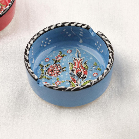 Buy1 Get1 | Red & Blue Ceramic Ashtray Set with Vintage Lids, Handmade Small Smoking Trays, Elegant Antique Style Decorative Ashtray Gifts