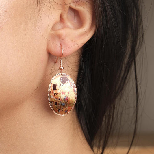 Gustav Klimt “The Kiss” Dangle Earrings in Pure Copper, Artistic Design | Handmade Vintage Style, Antique Looking Gift