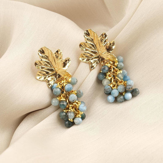 Handmade Apatite Grape Stud Earrings, March Birthstone, Elegant & Fruit-Inspired Jewelry, Antique Looking Statement Design Gift for Her