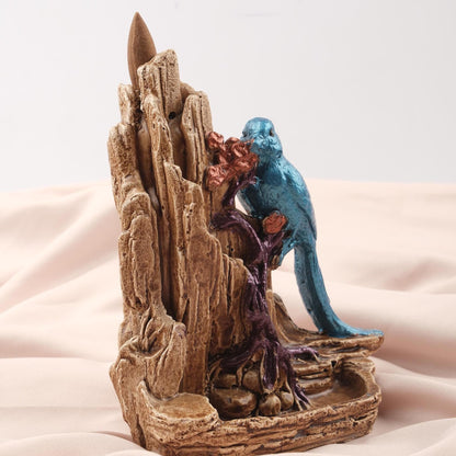 Bird at the Rocks Backflow Incense Burner, 18 cm and 7 in, Nature-Inspired Resin Smoke Fountain, Spiritual Decor, Meditation Gift