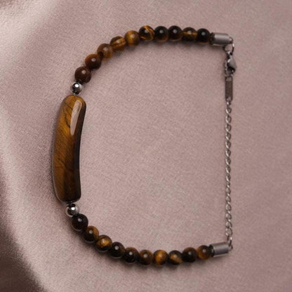 Brown and Classic Adjustable Gemstone Bracelet for Men, Chunky Chain Link | Rugged Modern Style | Masculine Jewelry Gift for Boyfriend
