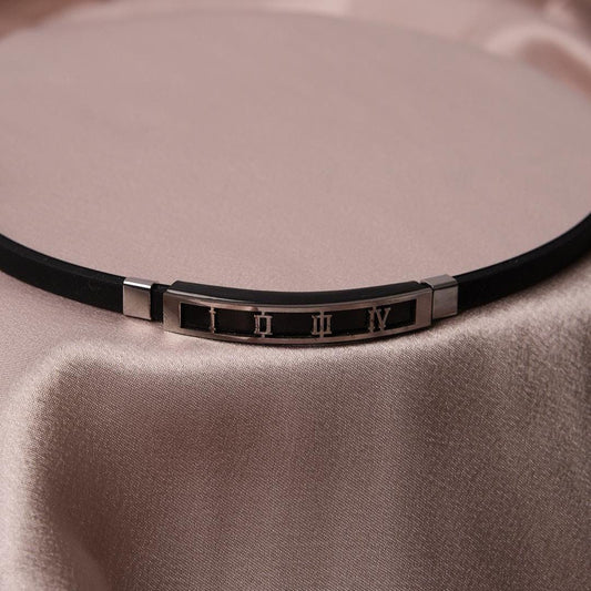 Leather Detailed Silver Roman Numerals Bracelet for Men – 22 cm – Stylish Gift, Rustic & Masculine Accessory | Casual Everyday Jewelry