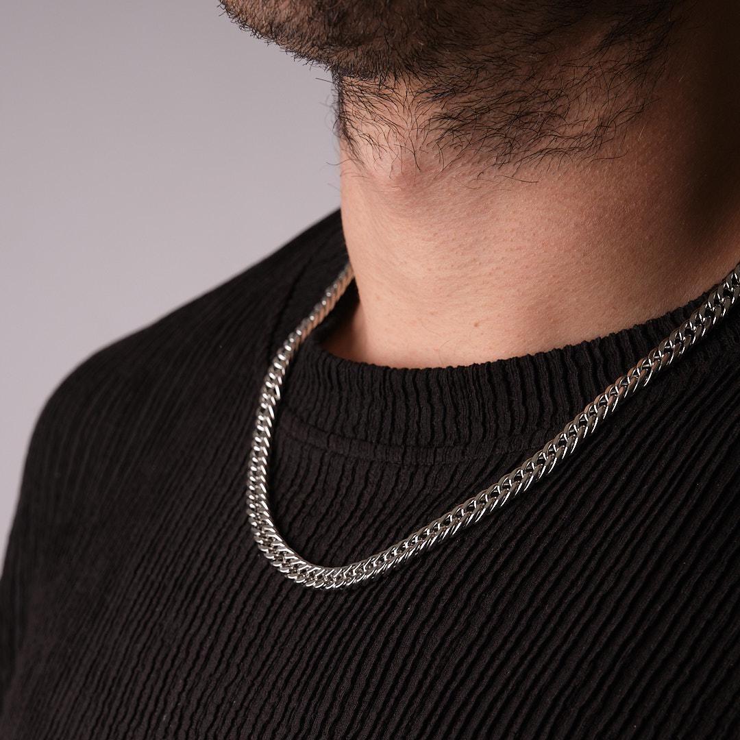 Men's Silver Chain Choker Necklace & 55 cm, Strong, Sleek and Modern Design | Elegant Gift for Him | Everyday Masculine Style