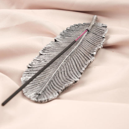 Silver Feather Incense Stick Holder, Aromatherapy Accessories for Meditation Lovers, Unique Yoga Gift | Smoke Lid & Incense Stick Burner
