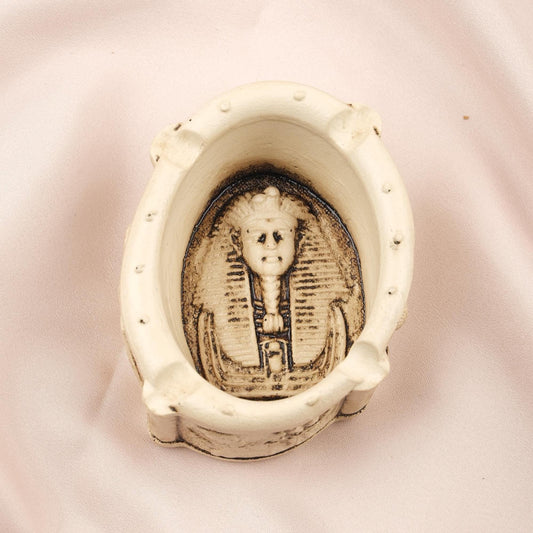White Mini Pharaoh Egyptian Art Ashtray | 9 cm and 3.5 in, Small Resin Smoking Tray, Ancient Egypt Decor, Unique Smoker Gift, Cigarette Lid