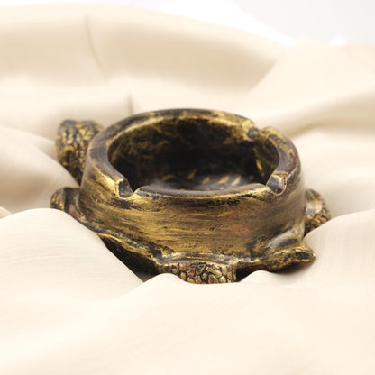 Antique Gold Turtle Ashtray, Unique Reptile-Inspired Smoking Tray, Handmade Zen Decor for Home  Exotic Animal Gift Idea, 3.5x13x10cm