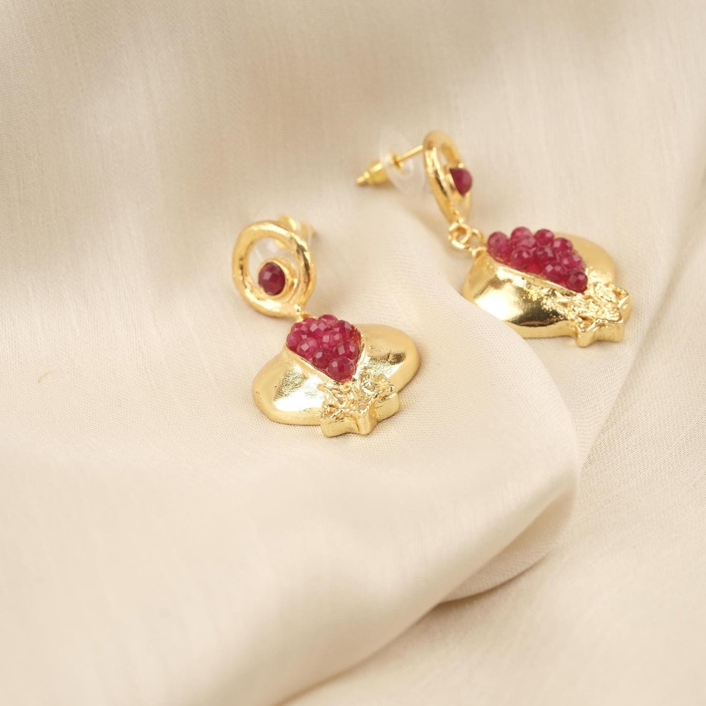 Handmade Genuine Jade Pomegranate Earrings , March Birthstone, Exotic Studs, Elegant And Artistic Statement Jewelry Design Gift