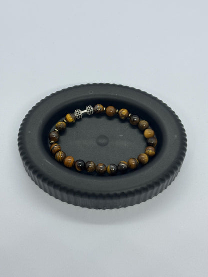 Silver Dumbbel Tiger Eye Hematite Bracelet for Him, Sacral Chakra Protection Gemini, Scorpio, Taurus, Cancer, Power Stone Men Gym Bracelet