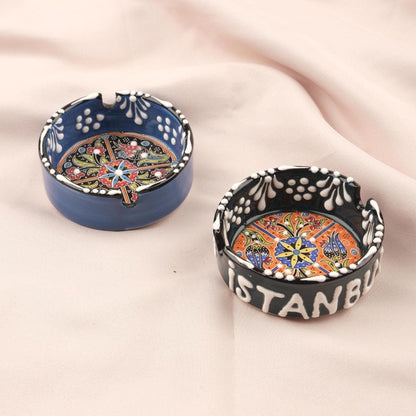 Buy1 Get1 | Handmade, Antique Looking Vintage Style Ashtray in Black & Blue with Istanbul Handwriting