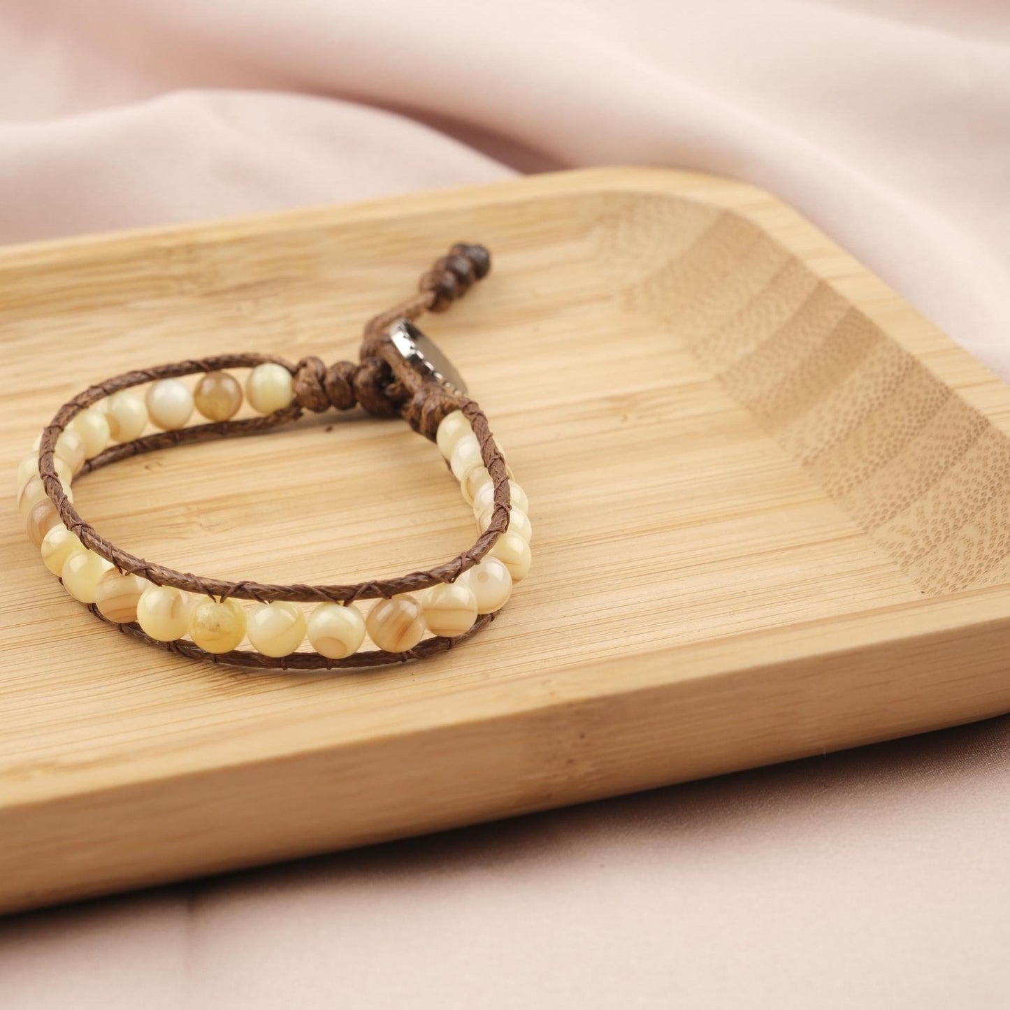 Stone of Warmth, Yellow Jasper & Hematite Beaded Leather Bracelet for Men, Cream Crystal Wristband Gift, Earthy Boho Jewelry, 21cm / 8.26in