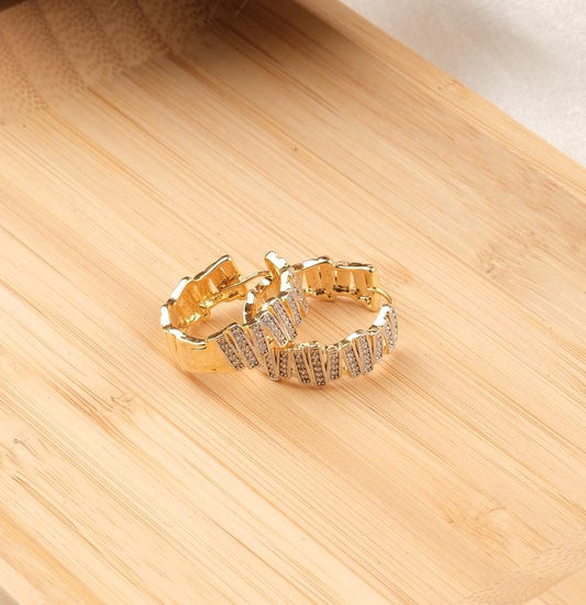 British Lock Gold Hoop Earrings With Emerald-Cut Diamond Accents Hypoallergenic Lightweight Chic Elegant Everyday Jewelry Gift for Women