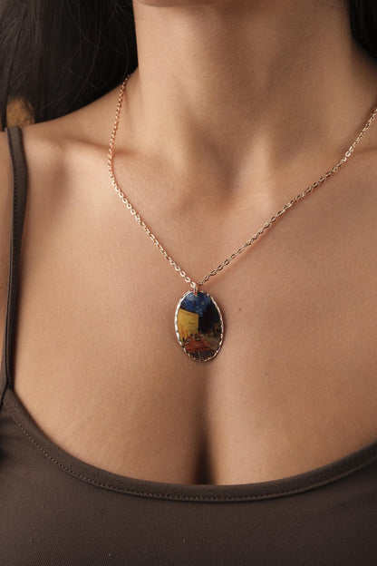 Vincent van Gogh "Café Terrace at Night" Necklace in Pure Copper, Artistic Pendant, Handmade Antique Looking Vintage Style Gift, Artistic