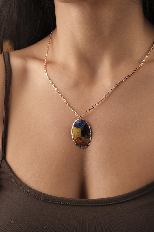 Vincent van Gogh "Café Terrace at Night" Necklace in Pure Copper, Artistic Pendant, Handmade Antique Looking Vintage Style Gift, Artistic