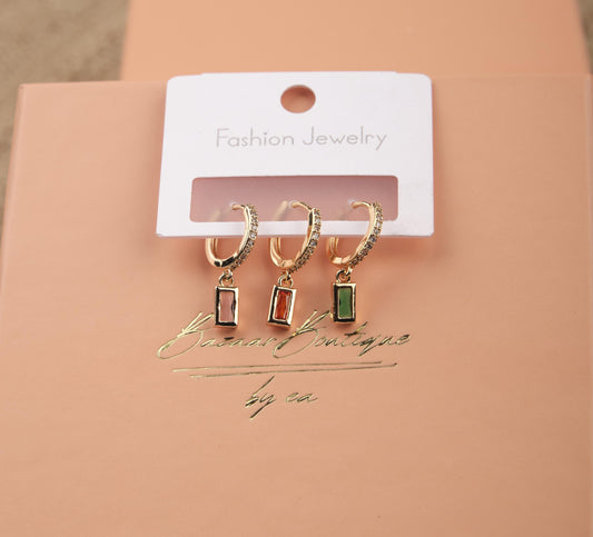 Gold Rectangle Emerald Earrings Set, Buy 1 Get 1 Bundle Of 6, Minimalist Hypoallergenic Jewelry For Women, Made In Brass