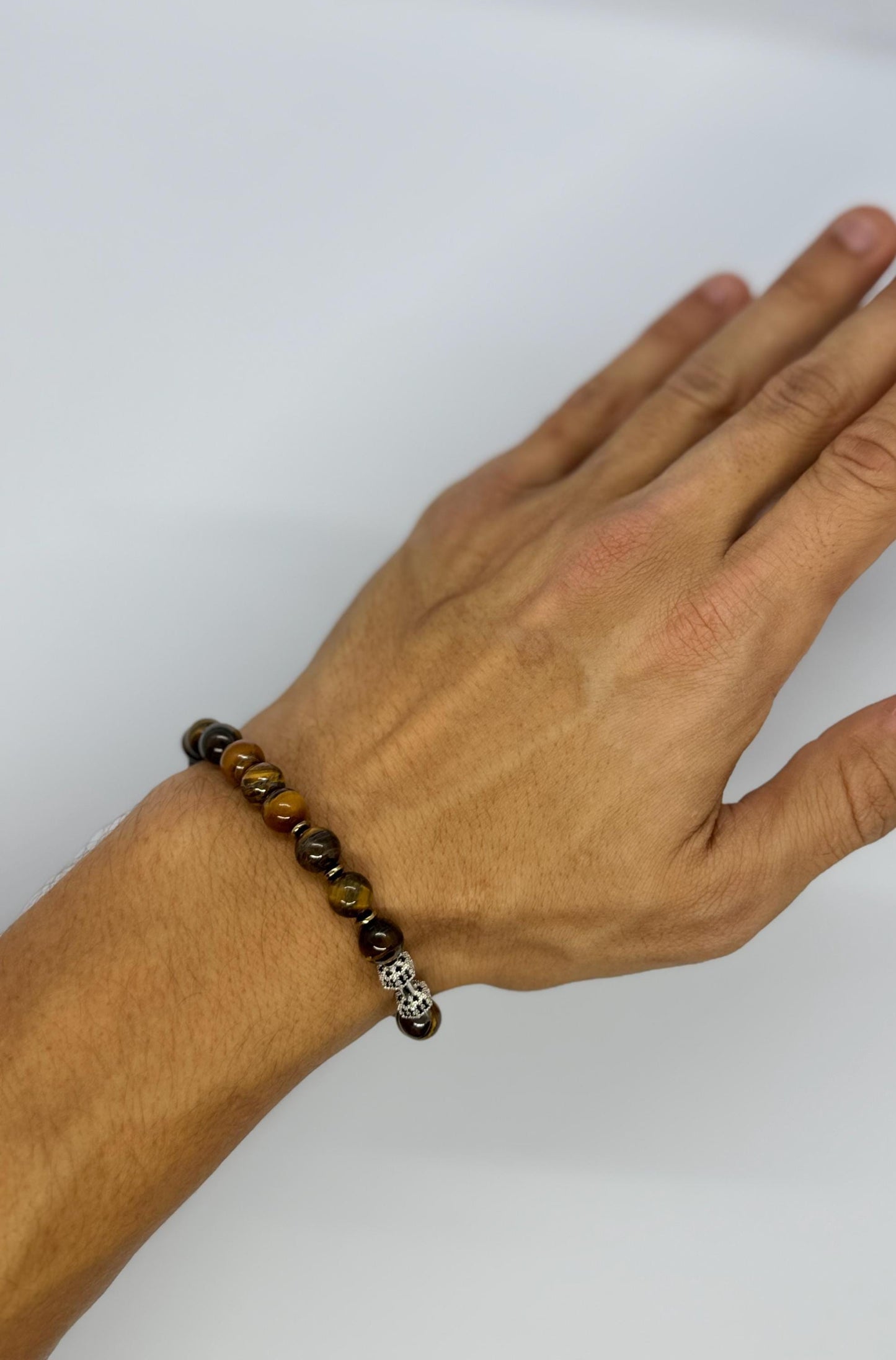 Silver Dumbbel Tiger Eye Hematite Bracelet for Him, Sacral Chakra Protection Gemini, Scorpio, Taurus, Cancer, Power Stone Men Gym Bracelet