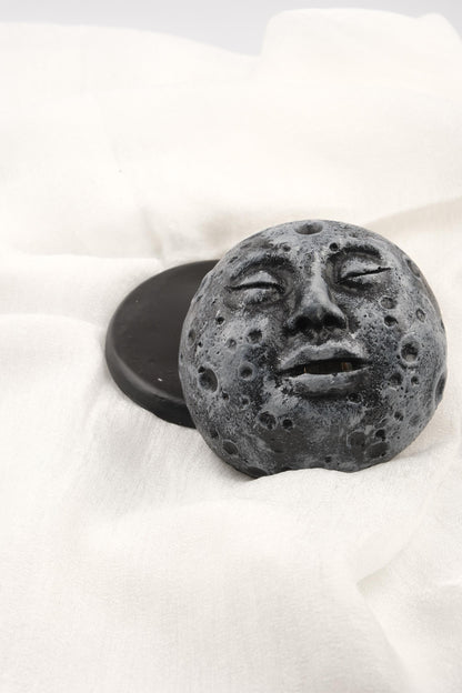 Sleeping Moon Cone and Backflow Incense Burner | Gray And Black Aromatherapy Smoke Fountain | 6x10x10cm Meditation Gift for Moon Lovers