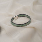 Unisex Gemstone Beaded Leather Bracelets with Titanium Lock