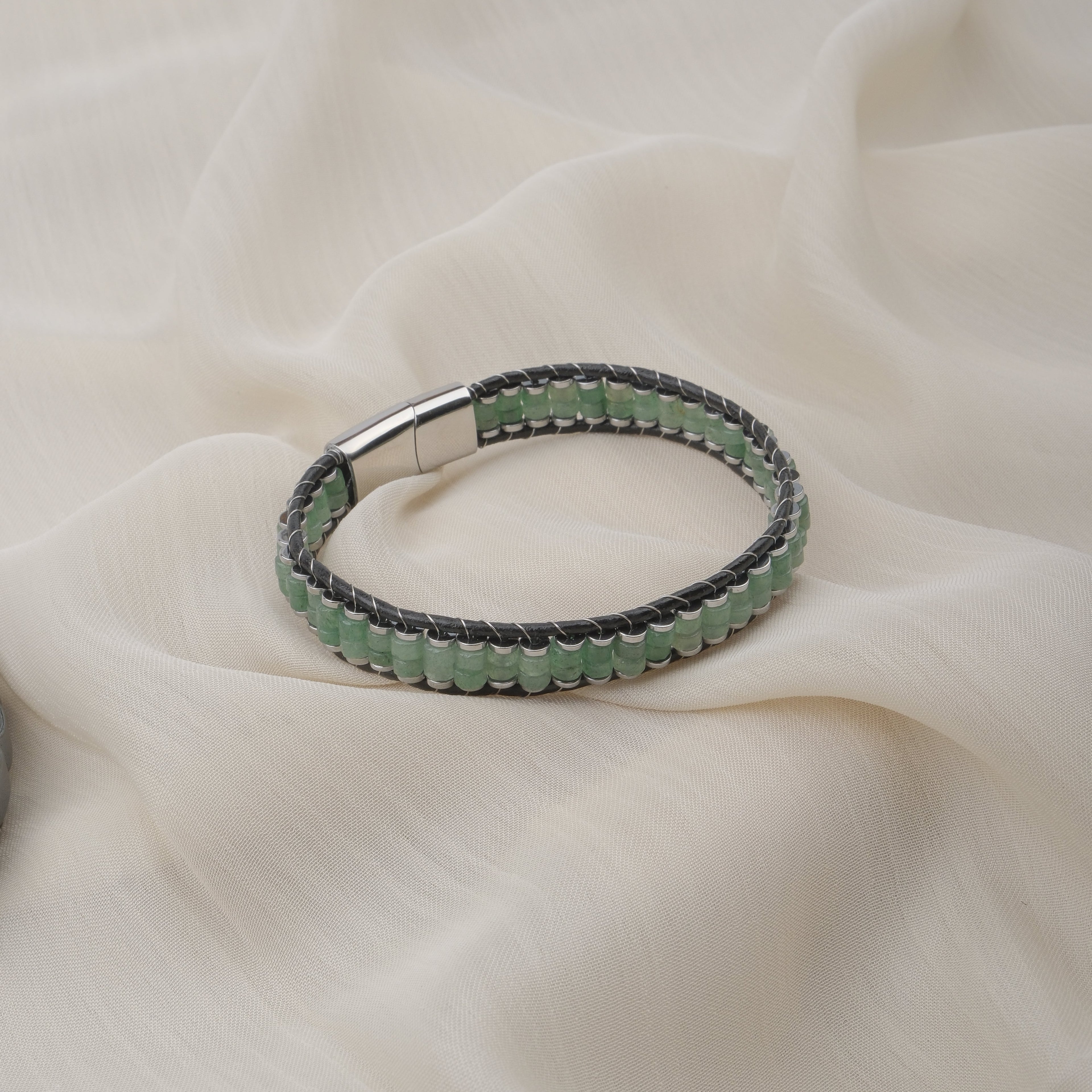 Unisex Gemstone Beaded Leather Bracelets with Titanium Lock