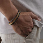 Gold & Leather Chain Bracelet with Titanium Lock