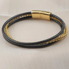 Gold & Leather Chain Bracelet with Titanium Lock