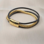 Gold & Leather Chain Bracelet with Titanium Lock