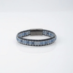 Unisex Gemstone Beaded Leather Bracelets with Titanium Lock